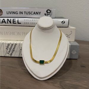 Elegant Gold Necklace with Green Gemstone - 14k gold plated over stainless steel